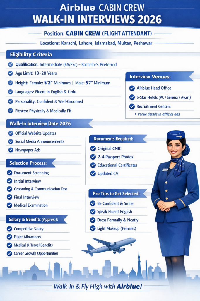 Airblue Cabin Crew Walk‑In Interview 2026