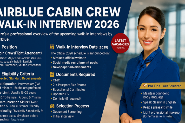 Airblue Cabin Crew Walk‑In Interview 2026 | Eligibility, Date & Venue