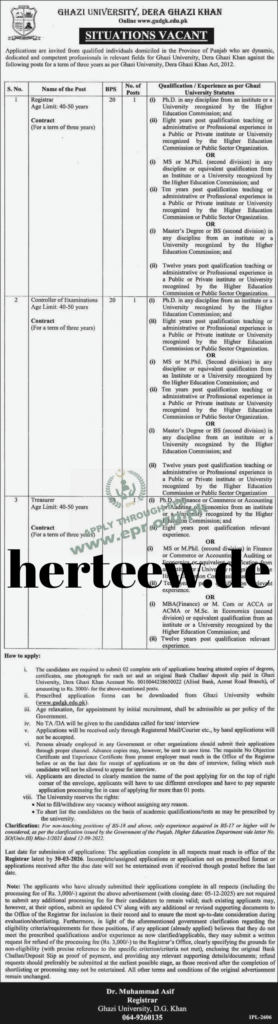 Ghazi University Dera Ghazi Khan Jobs 2026